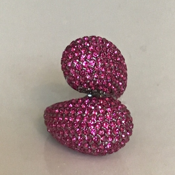 Fabulous Joan Boyce fuchsia pink crystal pave cocktail ring size 6 - Picture 6 of 6